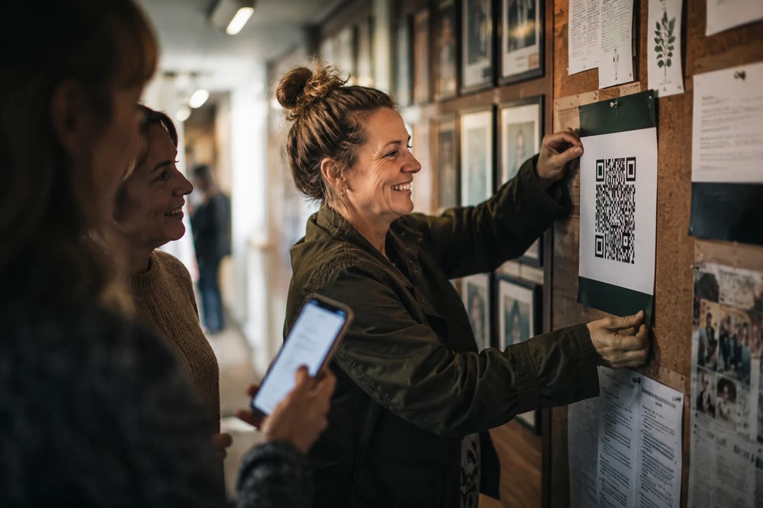 En QR-kode med foreningens link sættes op på opslagstavlen